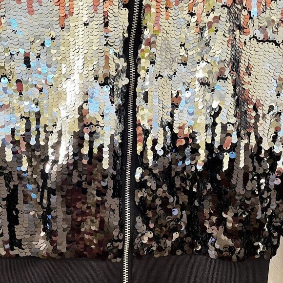 H&M Girls Ombre Black Silver Pink Sequin Bomber Jacket Size 10-11 years - Picture 8 of 15